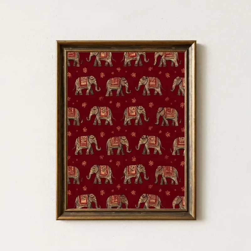 Interior Design Usa - Indian Elephant Pattern Print, Red Textile